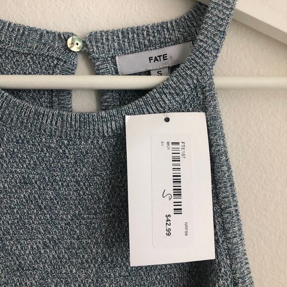 NWT Fate blue knit fringe halter style sleeveless tank top small - Picture 3 of 3